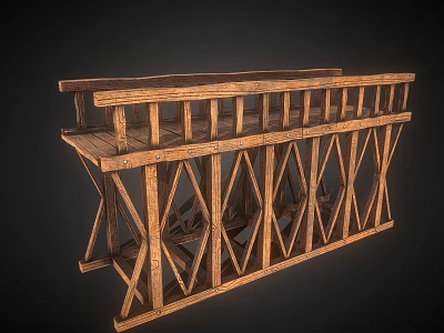 Wooden Bridge Structure With Railings Crossed Support Beams And Wooden Planks 3d model