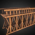 Wooden Bridge Structure With Railings Crossed Support Beams And Wooden Planks