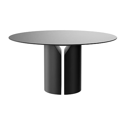 Round Modern Conference Table With Gray Tabletop And Black Cylindrical Legs 3d model
