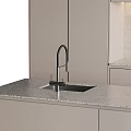 Sleek Modern Kitchen Interior Design With Gray Cabinets Island Countertop Built-in Oven And Faucet