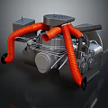 Mechanical Device With Orange Hoses Black Wheels And Gray Industrial Structure 3d model