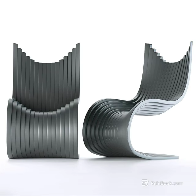 Stylish Modern Single Chair Featuring Striped Curved Structure And Elegant Lines 3d model 