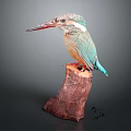 Vibrant colorful kingfisher bird perched gracefully on wooden stump with long beak