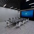 Modern Conference Room Interior With Long Table Ergonomic Chairs Large Screen And Small Plant