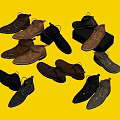 Various Colored Casual Shoes Including Brown Black Gray Ankle Boots Displayed Together