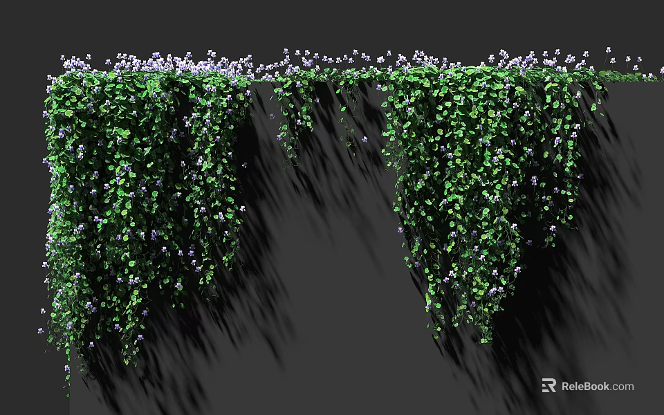 Decorative Hanging Vines With Green Leaves And Purple Flowers On Wall 3d model 