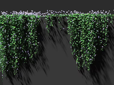 Decorative Hanging Vines With Green Leaves And Purple Flowers On Wall 3d model