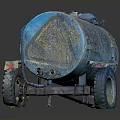 Old Rusty Blue Yellow Fuel Tank Trailer With Wheel Pipes And Frame