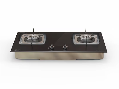 Double Burner Gas Stove With Black Glass Surface And Stainless Steel Knobs For Kitchen Cooking 3d model