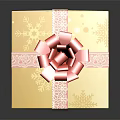 Golden Gift Box With Red Bow And Snowflake Patterns On Pink Ribbon