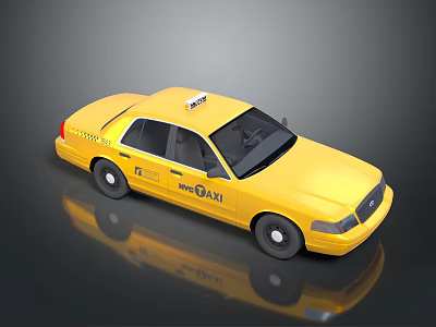Yellow Taxi Sedan With Taxi Sign And meTaxi Logo On Black Background 3d model