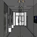 Elevator Hallway Interior With Glass Doors Pendant Lights Seating And Mailboxes