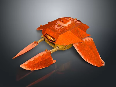 Orange Mechanical Creature With Wing Like Structures Yellow Base And Glowing Lights 3d model