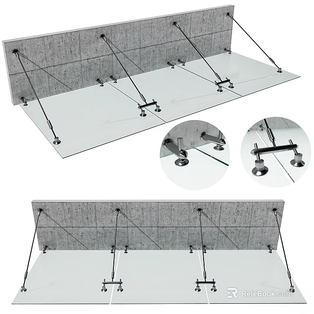 Structural Components for Glass Panel Support with Metal Brackets and Suspension System 3d model