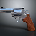 Silver Revolver With Wooden Grip And Detailed Metal Cylinder Design