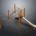 Outdoor Playground Equipment with Wooden Posts Orange Rings Climbing Net and Slide