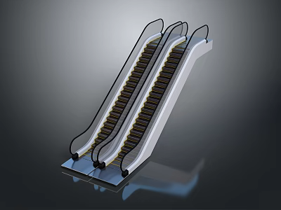 Stainless Steel Escalator Structure With Black Handrails And Moving Steps 3d model