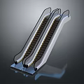 Stainless Steel Escalator Structure With Black Handrails And Moving Steps