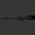Futuristic Revolver Featuring Black Metallic Body Blue Glowing Accents Dark Grip And Gold Emblem