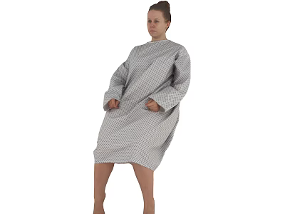 Woman Wearing Gray Striped Loose Fitting Long Sleeved Gown Standing With Hands In Pockets 3d model