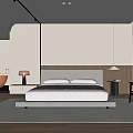 Modern Minimalist Bedroom Interior Design With Beige Walls Large Bed And Wooden Flooring