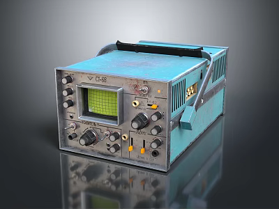 Vintage Teal Oscilloscope with Analog Display Screen Control Knobs and Portable Handle 3d model