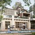 Modern Single Family Villa With Concrete Facade Wooden Louvers And Landscaped Garden