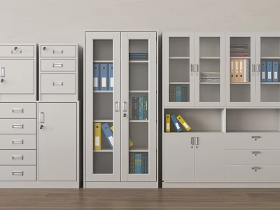 White Office File Cabinets With Glass Doors And Drawer Storage Units 3d model