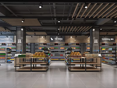 Modern Supermarket Interior With Shelves Full Of Grocery Products And Bright Lighting 3d model