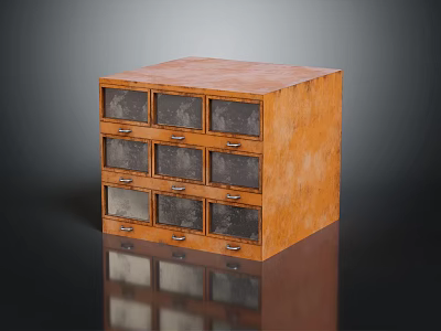 Industrial Vintage Orange Storage Furniture Cabinet With Multiple Drawers And Metal Handles 3d model