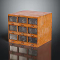 Industrial Vintage Orange Storage Furniture Cabinet With Multiple Drawers And Metal Handles