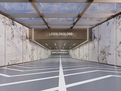 Modern Parking Garage Interior Design With Glass Ceiling And Marble Walls 3d model