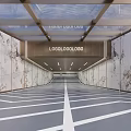 Modern Parking Garage Interior Design With Glass Ceiling And Marble Walls