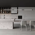 Modern Restaurant Interior Featuring Open Kitchen With Island Counter And Stylish Seating 3d model