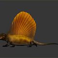 Prehistoric Sailback Reptile Character Realistic Orange Yellow 3D Model Isolated on Gray Background