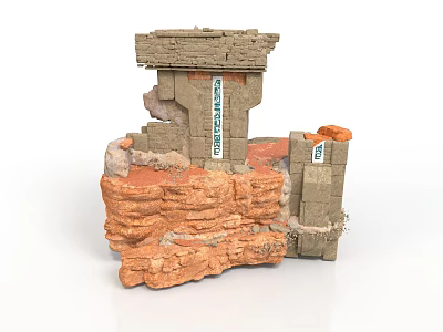 Ancient Architectural Model Featuring Stone Columns Rocky Layers And Blocks 3d model