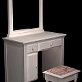 White Dressing Table with Mirror Drawers Cabinet and Stool Featuring Floral Pattern Cushion