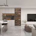 Modern Minimalist Open Living And Dining Room Interior Design With Cozy Sofas And Large Windows