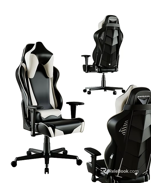 Ergonomic Black White Office Chair With High Back Adjustable Armrests Swivel Wheels And Padded Seat 3d model 