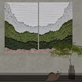 Two Panel Abstract Wall Art With Textured Green Gray Pink Layers 3d model