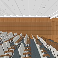 Modern Conference Room Interior With Rows Of Chairs Large Screen And Wooden Panel Walls
