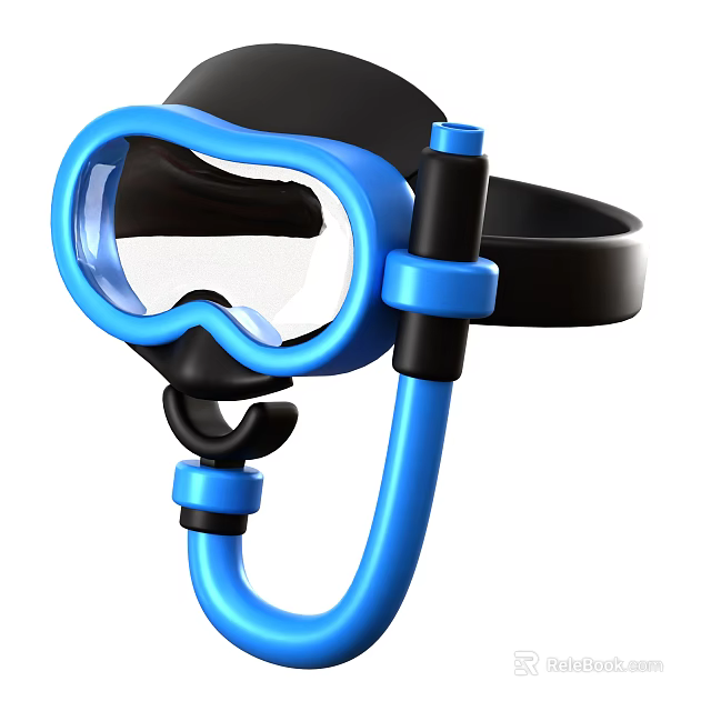 Blue Black Snorkel Mask With Breathing Tube For Water Sports Equipment 3d model 
