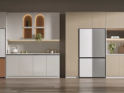 Modern Open Kitchen Wine Cabinet With Glass Doors And LED Lighting Design 3d model