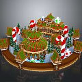 Festive Christmas Building Scene With Dome Roof Candy Canes Green Trees And Snow Covered Pavilions