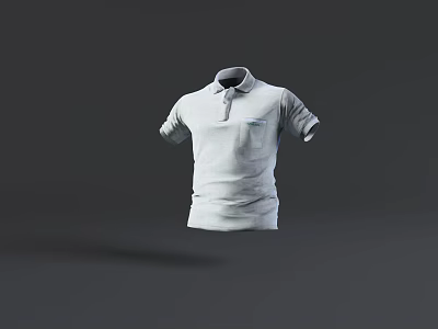 White Short Sleeve Polo Shirt With Collar And Front Pocket Design 3d model