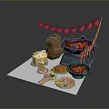 Cheerful Household Items With Heart Bunting Cake Slices And Hot Pot Bowls