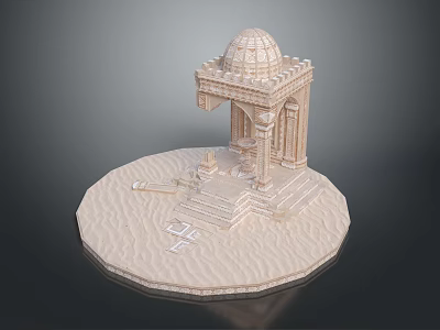 Ornate 3D Building Model Featuring Dome Carved Details And Sandy Base Structure 3d model