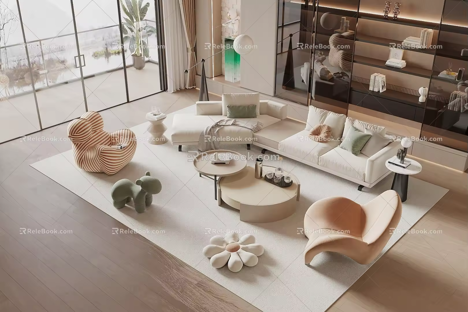 Modern Sofa Coffee Table Combination Cream Sofa Coffee Table Combination 3d model
