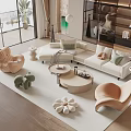 Modern Sofa Coffee Table Combination Cream Sofa Coffee Table Combination 3d model
