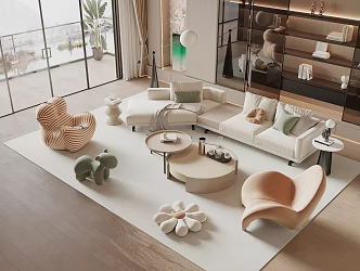 Modern Sofa Coffee Table Combination Cream Sofa Coffee Table Combination 3d model